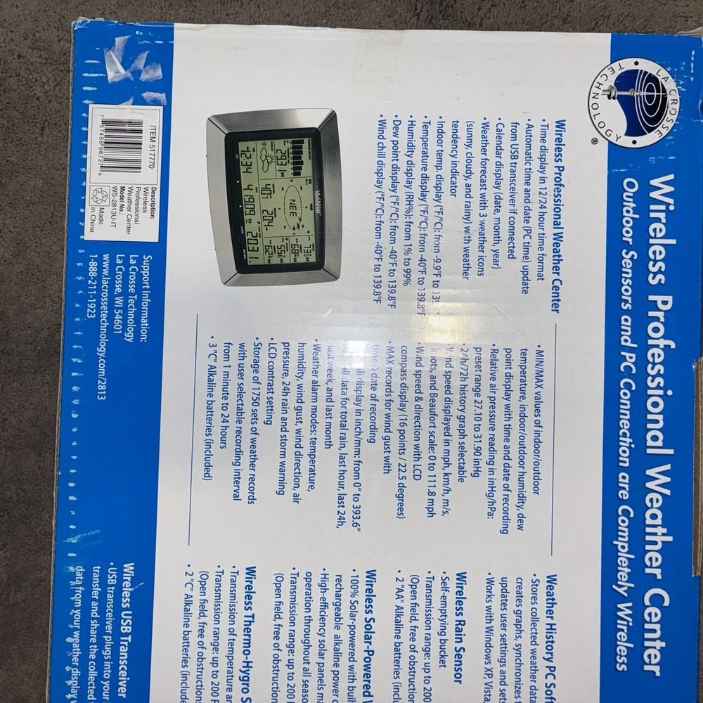 La Crosse Technology Wireless Professional Weather Center WS-2813U-IT  New